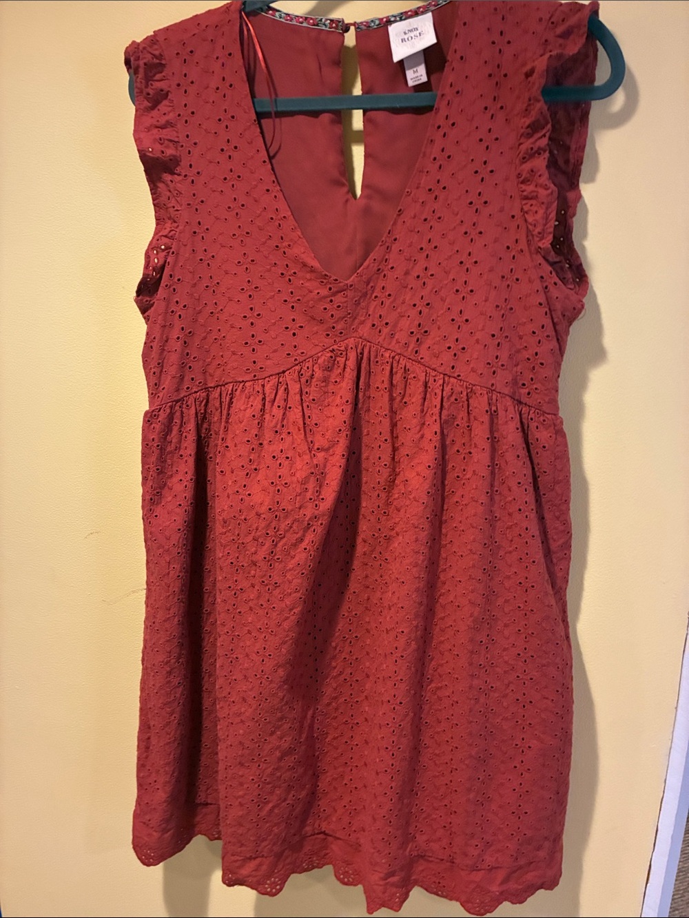 Knox Rose Y2K Baby Doll Rust Eyelet V-Neck Midi Dress M